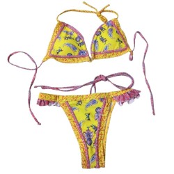 Explosive Neck Hanging Swimsuit Yellow Strappy Bikini Swimsuit