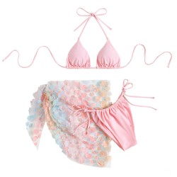 Sexy Hanging Neck Tied Floral Gauze Skirt Swimsuit
