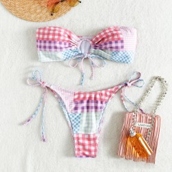 Sexy Plaid Lace Up Women's Swimsuit