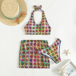 Bikini Set Two-Piece Swimsuit Women Hanging Neck High Waist Three-Piece Swimsuit