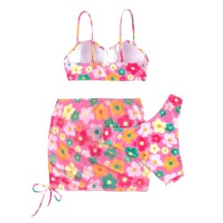 Swimsuit Female Split Gather Steel Support Short Skirt Three-Piece Set Outside