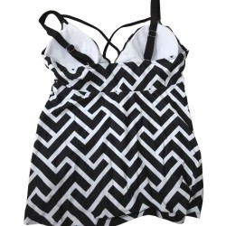 Black And White Split Tankini Swimsuit With Flat Angle Suspender