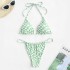 Hanging Neck Sexy Strap Plaid Solid Color Swimsuit